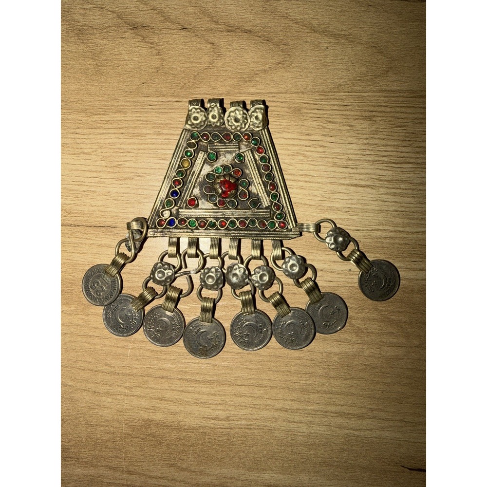 Antique Vintage Ethnic Tribal Kuchi Pendant Fringe of Dangling Coin Dangles